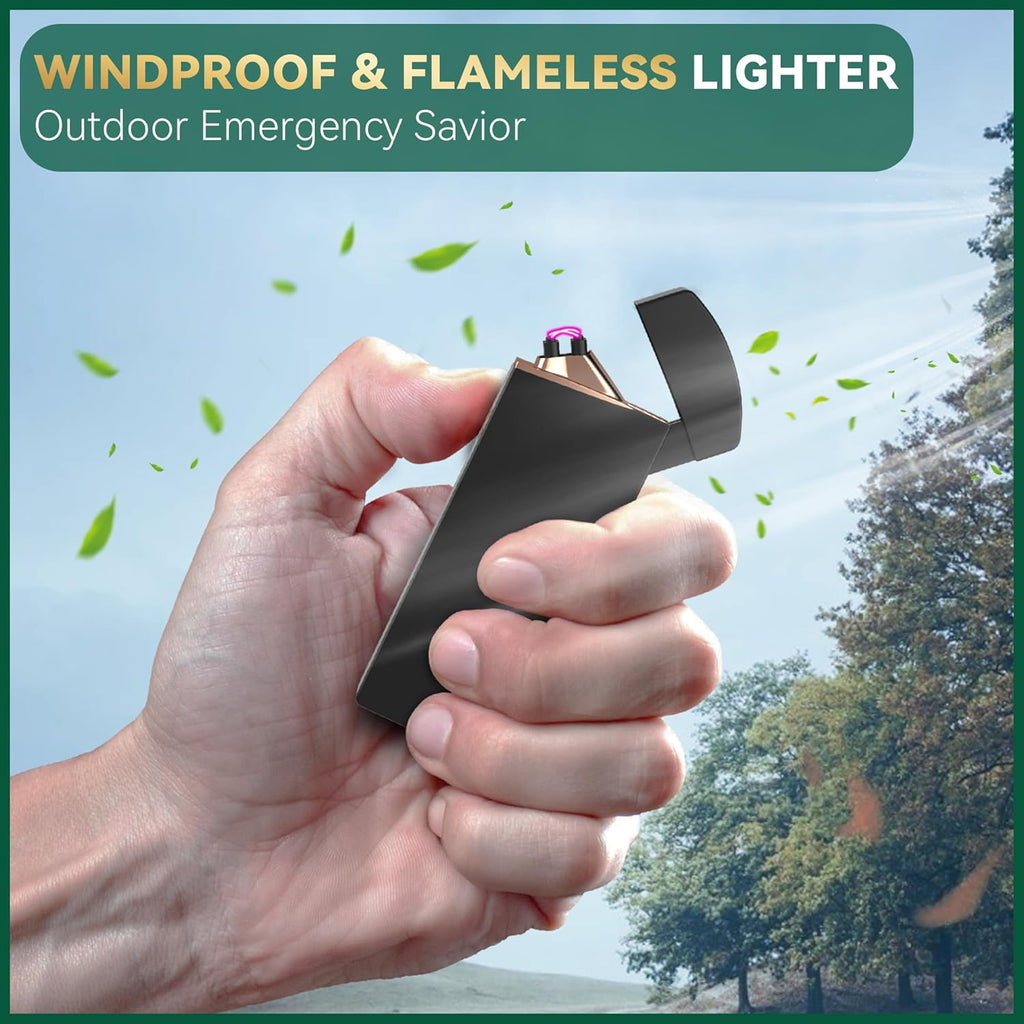 Coquimbo Christmas Stocking Stuffers White Elephant Gifts for Adults Men Him, Electric Lighter USB Rechargeable Windproof Flameless Dual Arc Plasma Lighter for Candle Fireplace (Black)