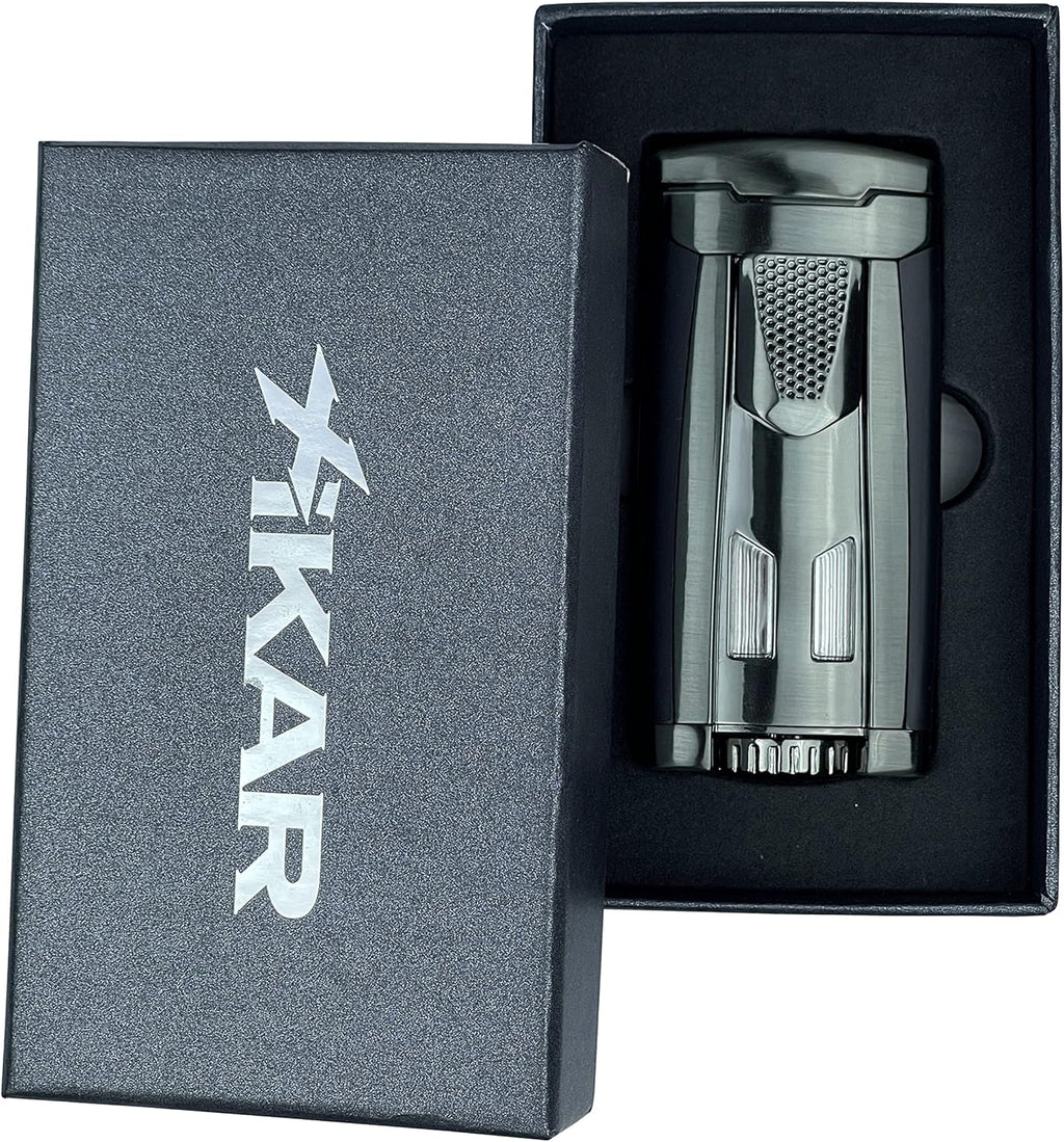 Xikar HP3 Inline Triple Flame Cigar Lighter, Attractive Gift Box, EZ-View Red Fuel Window, Honeycomb Texture, Gunmetal