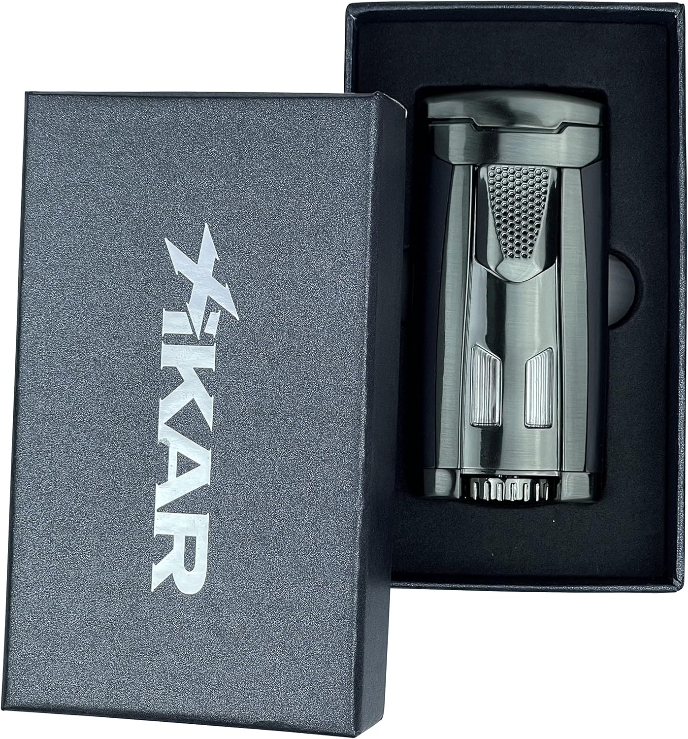 Xikar HP3 Inline Triple Flame Cigar Lighter, Attractive Gift Box, EZ-View Red Fuel Window, Honeycomb Texture, Gunmetal