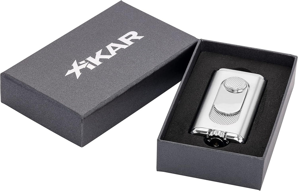 Xikar Verano Flat Flame Cigar Lighter, Attractive Gift Box, Elegant Metal Construction, Silver