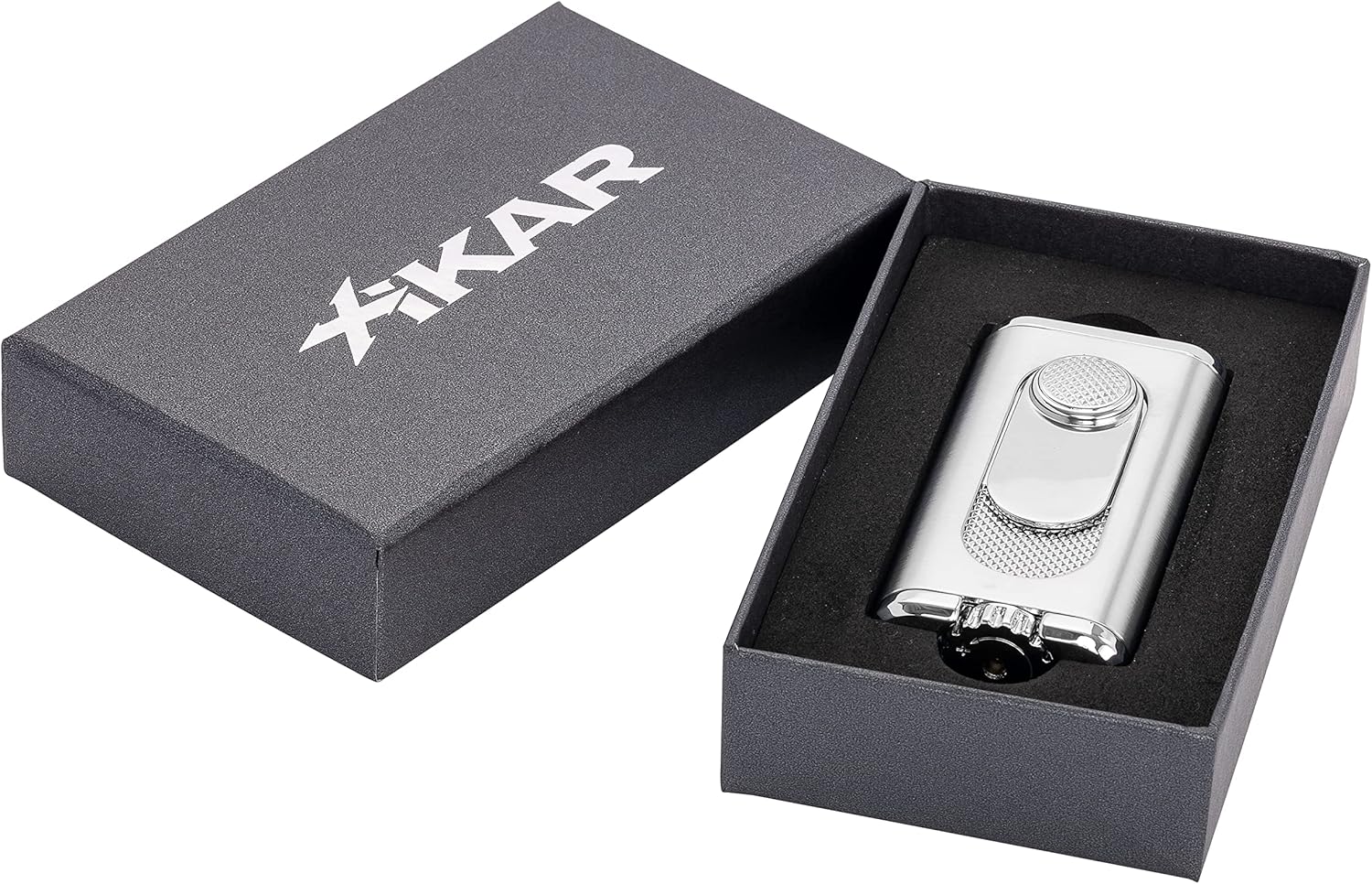 Xikar Verano Flat Flame Cigar Lighter, Attractive Gift Box, Elegant Metal Construction, Silver